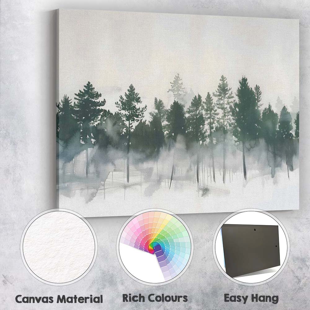 Abstract Misty Pine Forest Watercolour Woodland Landscape Canvas Wall Art Print Decor Picture Ready to Hang