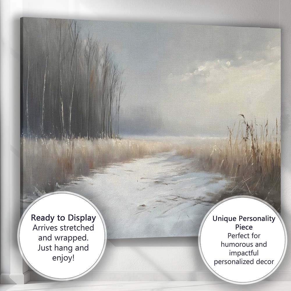 Misty Frosted Meadow Winter Path Atmospheric Landscape Canvas Wall Art Print Decor Picture Ready to Hang