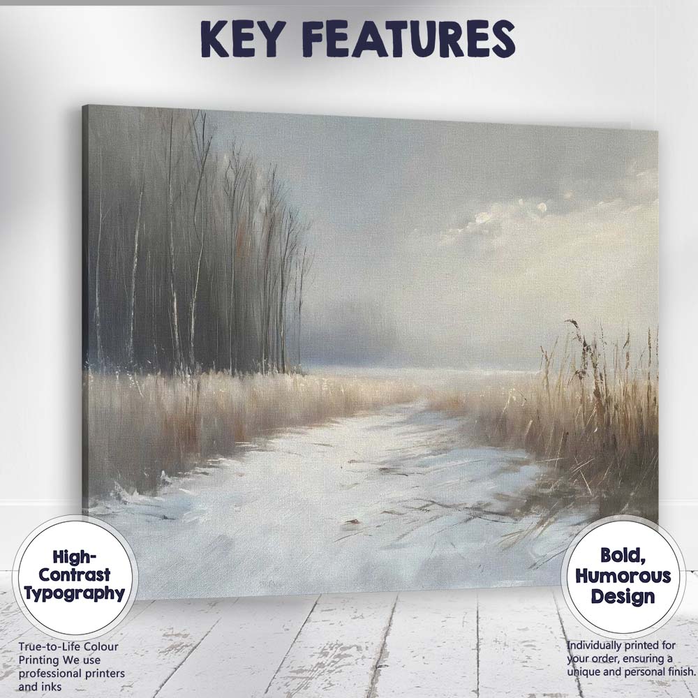 Misty Frosted Meadow Winter Path Atmospheric Landscape Canvas Wall Art Print Decor Picture Ready to Hang
