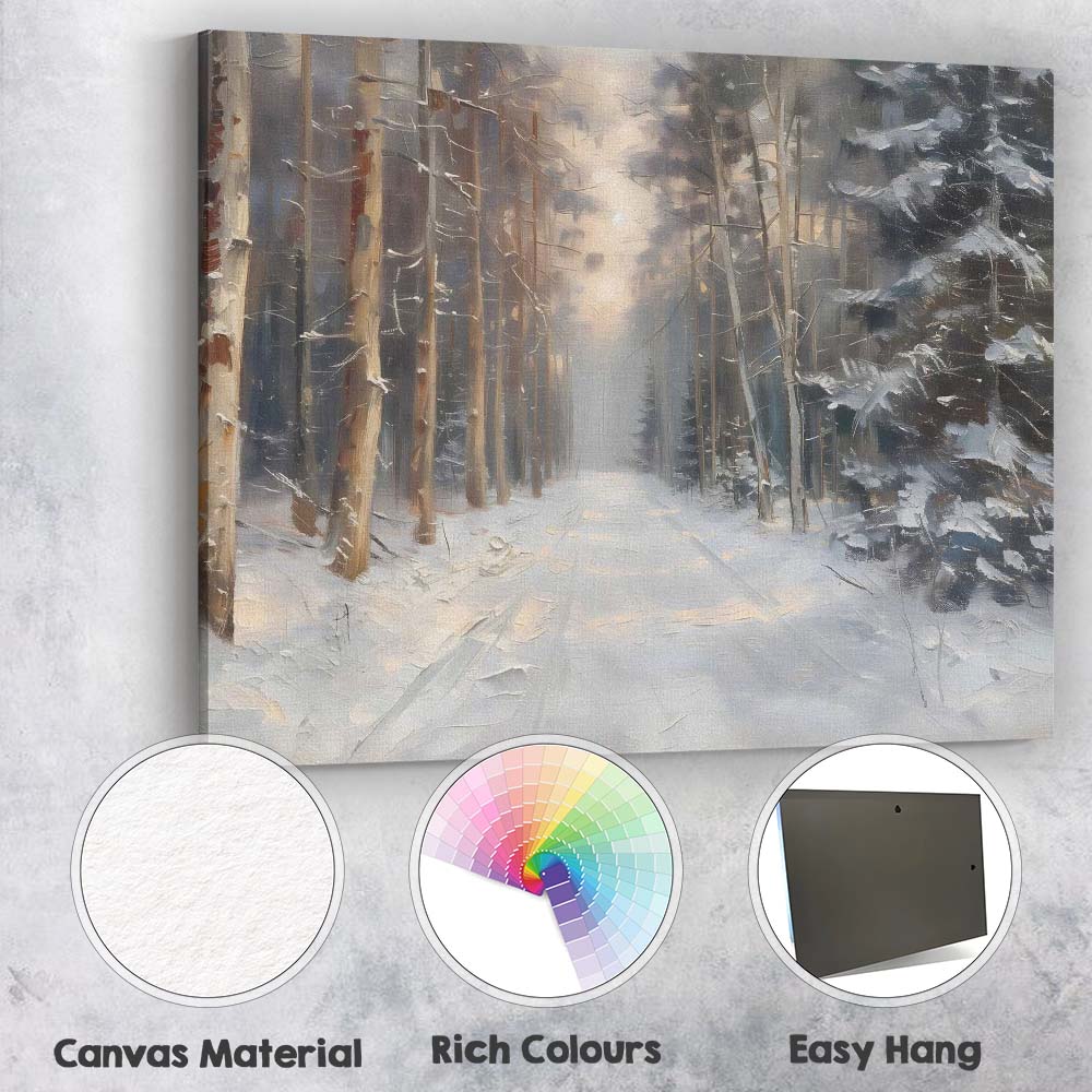 Impressionist Snow Covered Forest Track Winter Woodland Canvas Wall Art Print Decor Picture Ready to Hang