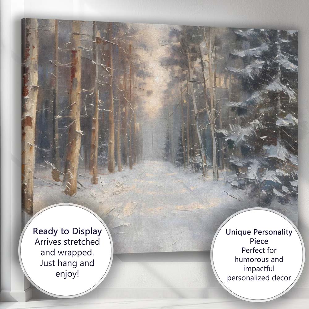 Impressionist Snow Covered Forest Track Winter Woodland Canvas Wall Art Print Decor Picture Ready to Hang