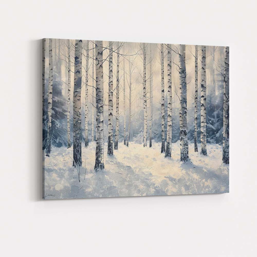 Snow Covered Birch Woodland Winter Light Landscape Canvas Wall Art Print Decor Picture Ready to Hang