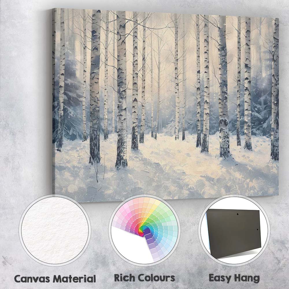 Snow Covered Birch Woodland Winter Light Landscape Canvas Wall Art Print Decor Picture Ready to Hang