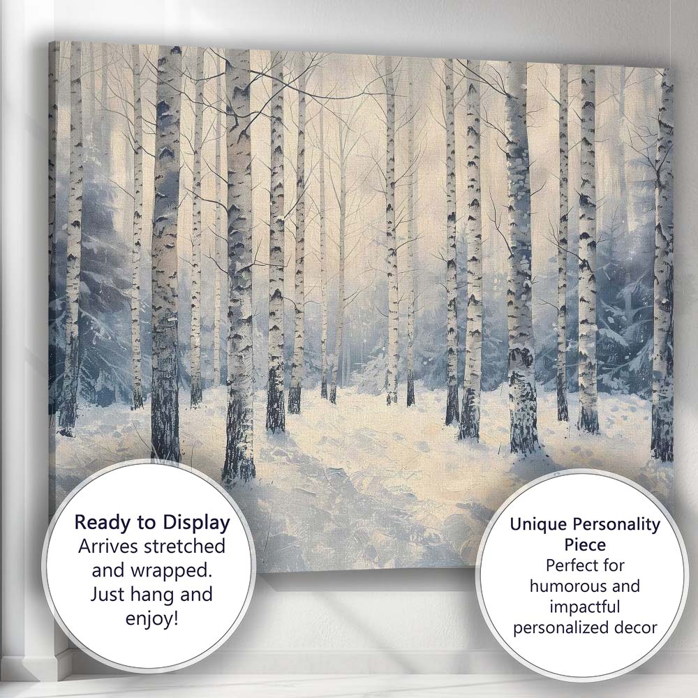Snow Covered Birch Woodland Winter Light Landscape Canvas Wall Art Print Decor Picture Ready to Hang