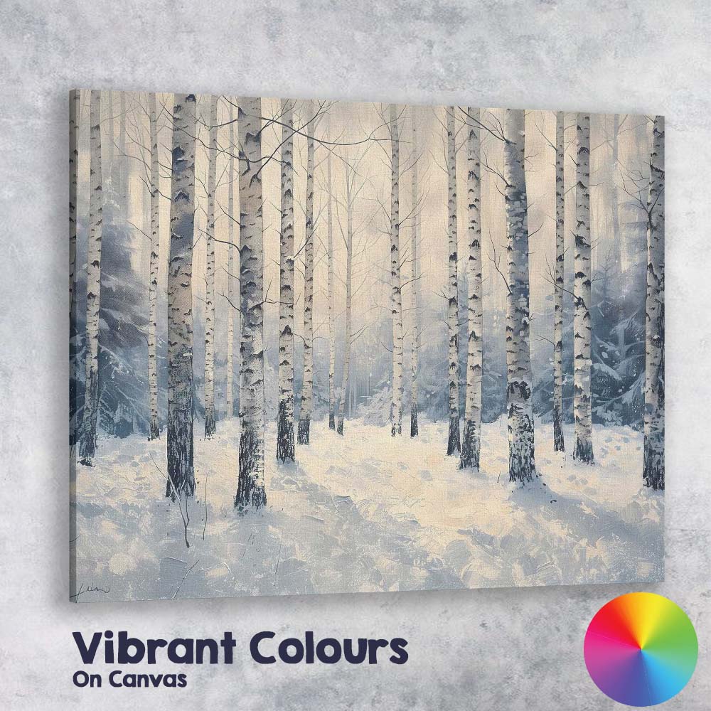 Snow Covered Birch Woodland Winter Light Landscape Canvas Wall Art Print Decor Picture Ready to Hang
