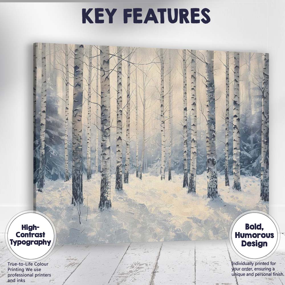Snow Covered Birch Woodland Winter Light Landscape Canvas Wall Art Print Decor Picture Ready to Hang