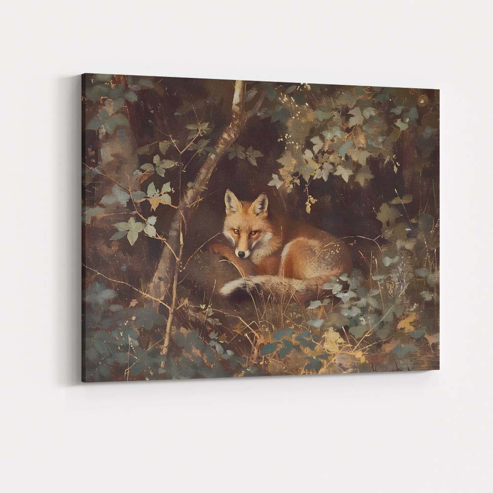 Woodland Red Fox Resting Among Forest Foliage Nature Canvas Wall Art Print Decor Picture Ready to Hang