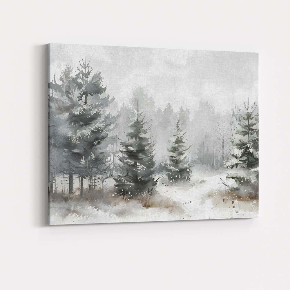 Watercolour Snowy Woodland Frosted Tree Landscape Canvas Wall Art Print Decor Picture Ready to Hang
