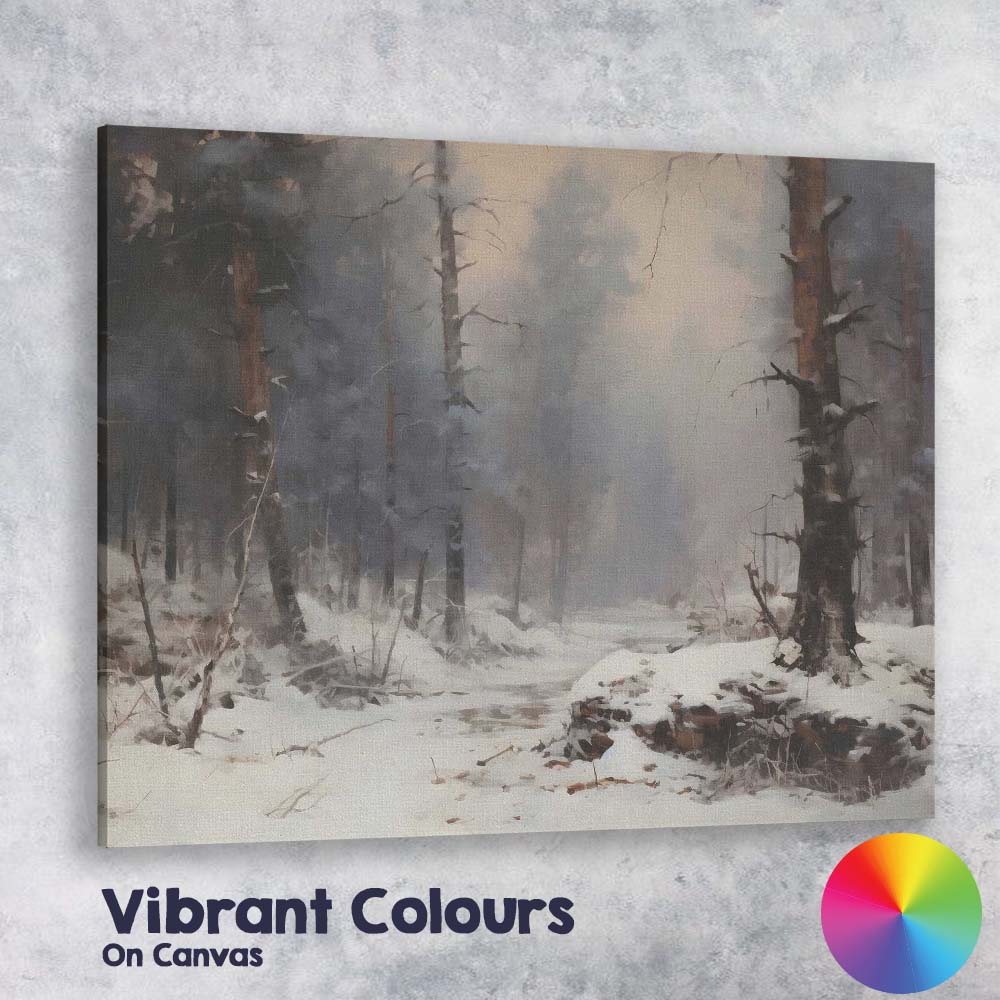 Atmospheric Snow Covered Forest Path Winter Woodland Scene Canvas Wall Art Print Decor Picture Ready to Hang