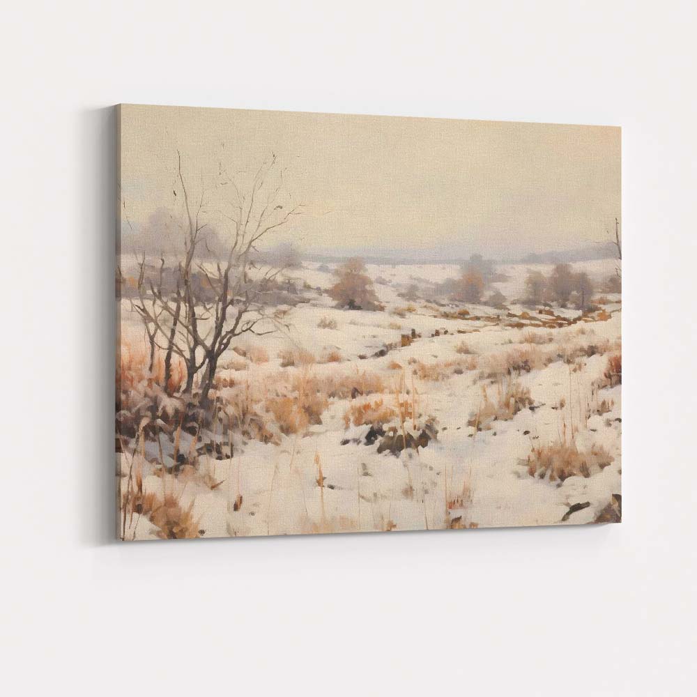 Serene Snow Covered Countryside Meadow Winter Landscape Canvas Wall Art Print Decor Picture Ready to Hang