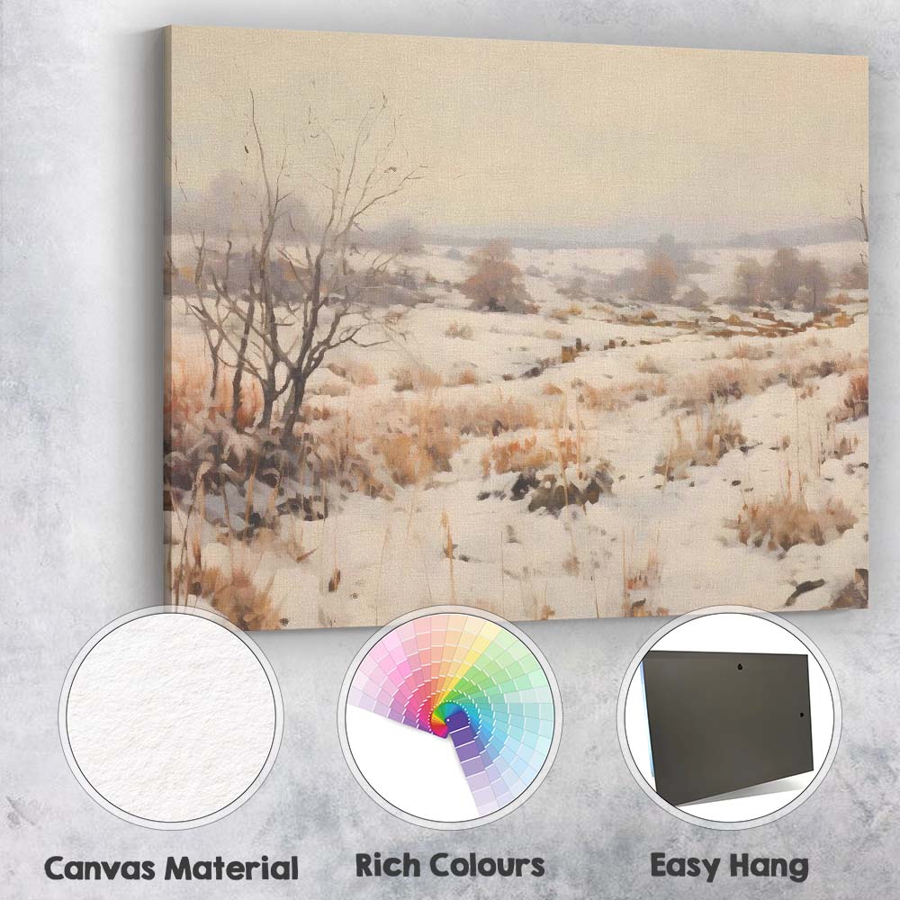 Serene Snow Covered Countryside Meadow Winter Landscape Canvas Wall Art Print Decor Picture Ready to Hang