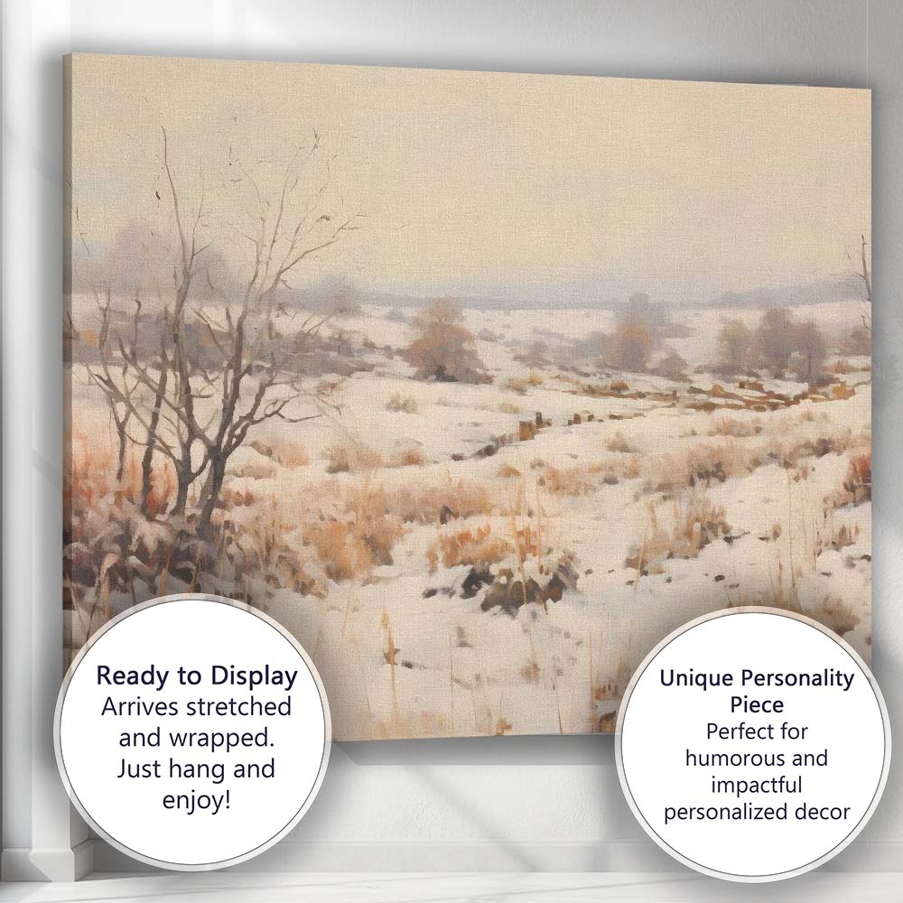 Serene Snow Covered Countryside Meadow Winter Landscape Canvas Wall Art Print Decor Picture Ready to Hang