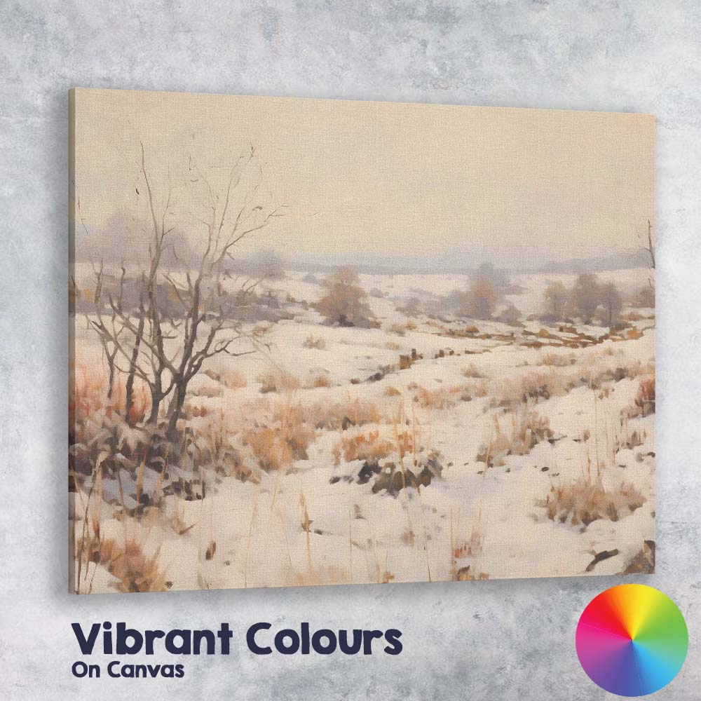 Serene Snow Covered Countryside Meadow Winter Landscape Canvas Wall Art Print Decor Picture Ready to Hang