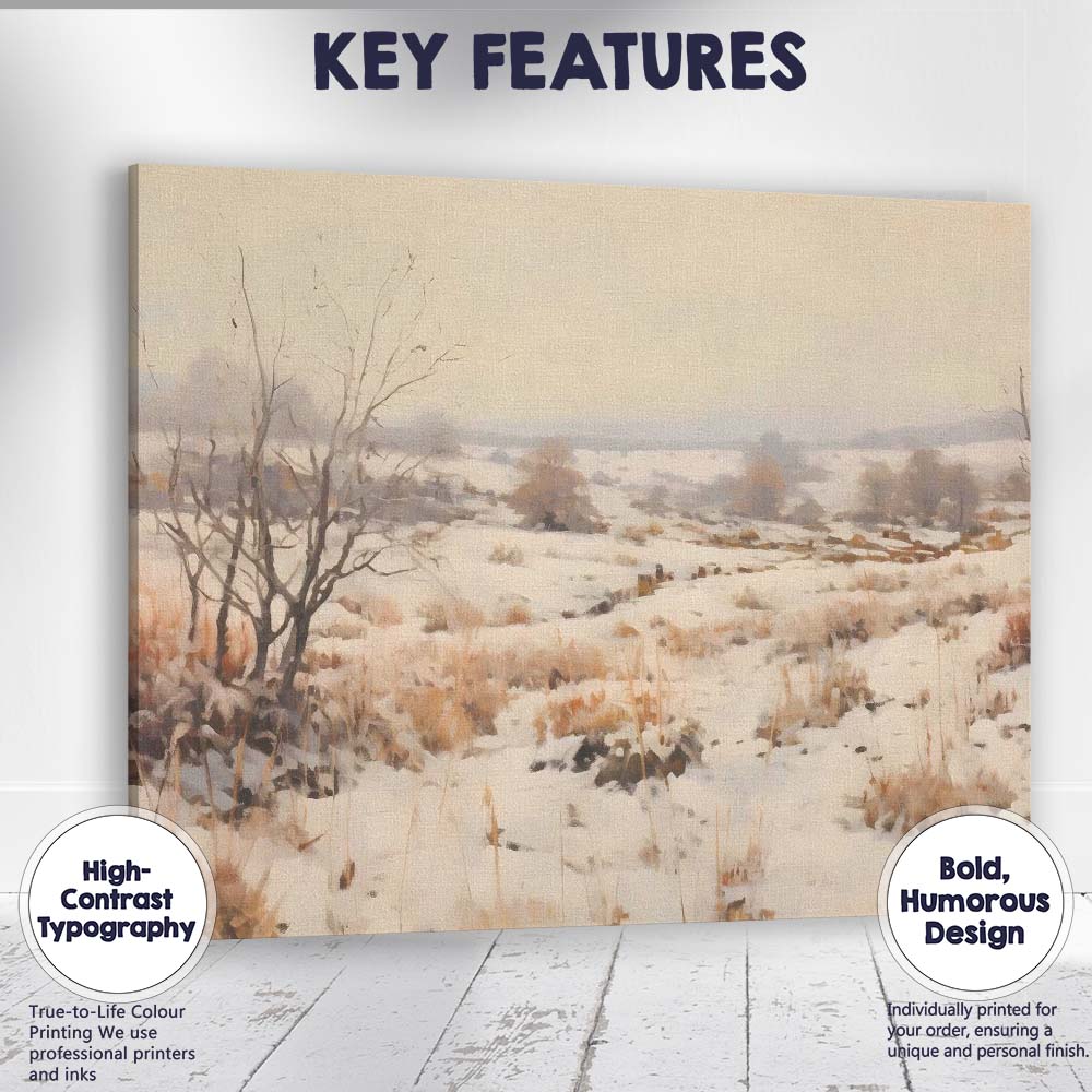 Serene Snow Covered Countryside Meadow Winter Landscape Canvas Wall Art Print Decor Picture Ready to Hang
