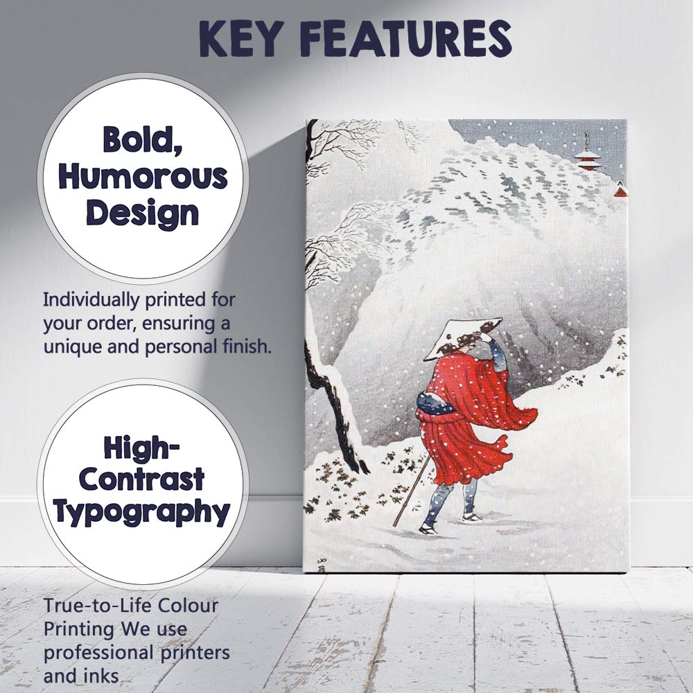 Japanese Winter Traveller Red Kimono Snowstorm Landscape Canvas Wall Art Print Decor Picture Ready to Hang
