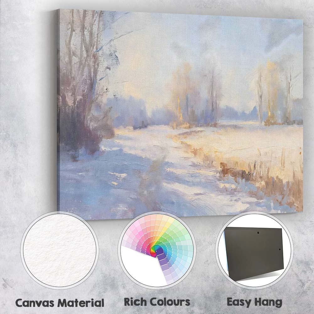 Impressionist Frosty Country Lane Winter Morning Landscape Canvas Wall Art Print Decor Picture Ready to Hang