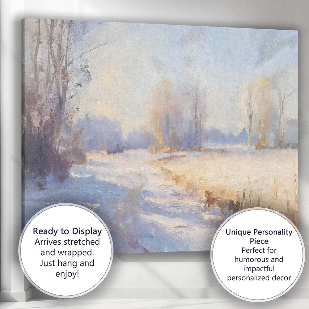 Impressionist Frosty Country Lane Winter Morning Landscape Canvas Wall Art Print Decor Picture Ready to Hang
