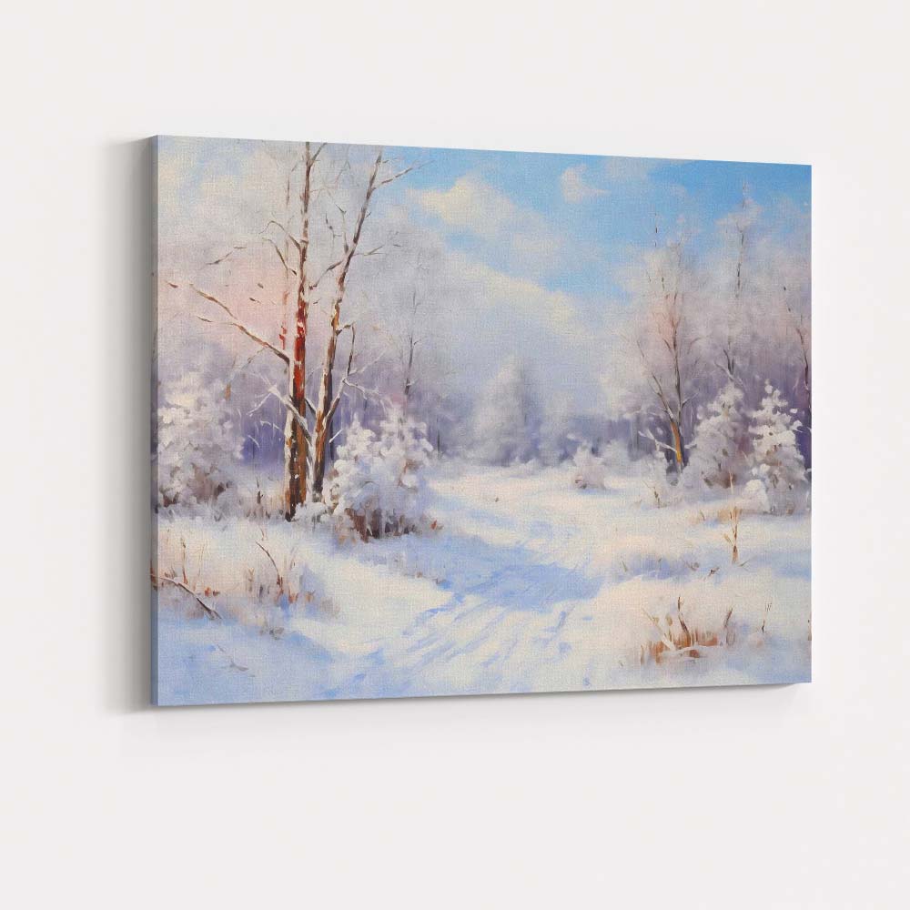 Bright Frosted Woodland Path Winter Snow Landscape Canvas Wall Art Print Decor Picture Ready to Hang