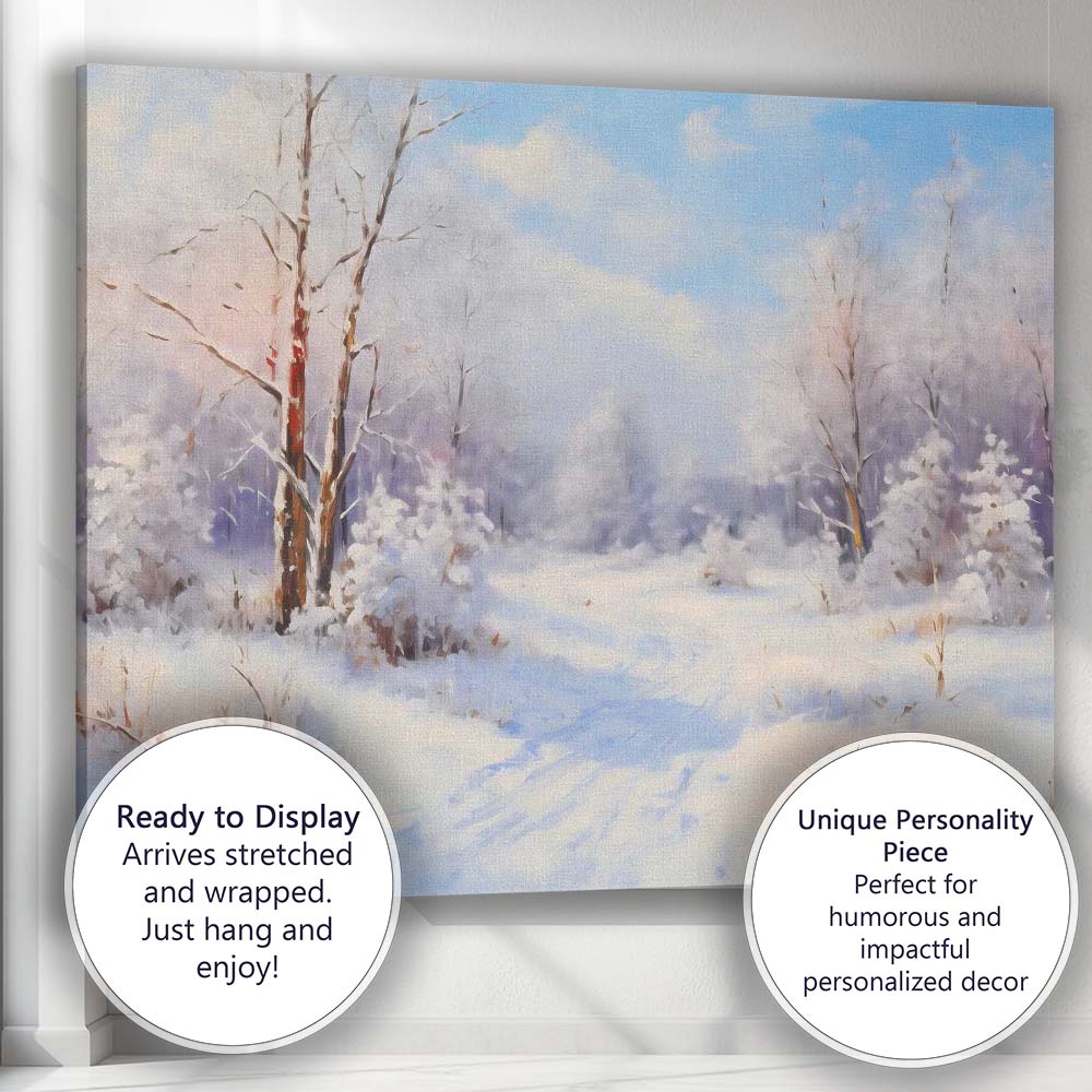 Bright Frosted Woodland Path Winter Snow Landscape Canvas Wall Art Print Decor Picture Ready to Hang