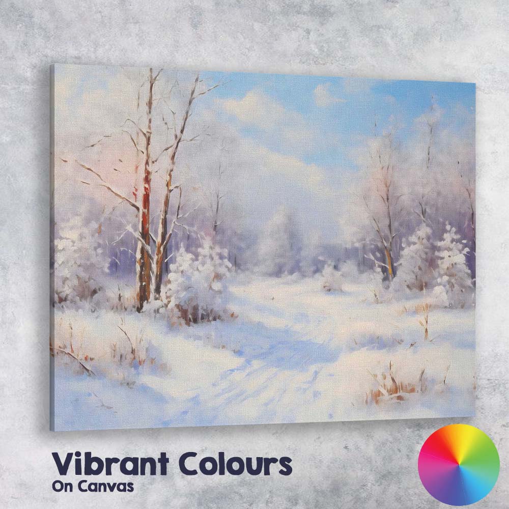 Bright Snow Covered Forest Path Winter Landscape Canvas Wall Art Print Decor Picture Ready to Hang