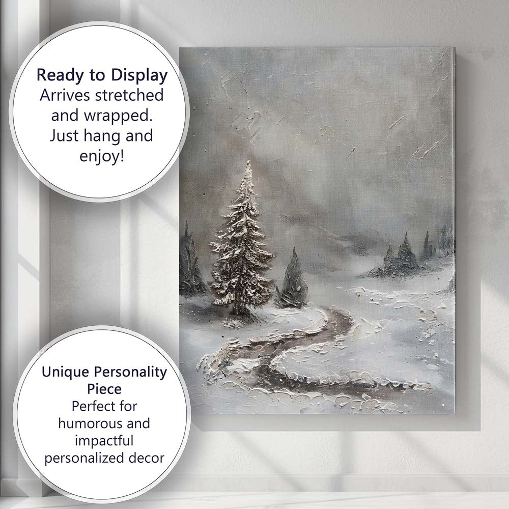 Textured Snowy Evergreen Forest Winter Abstract Landscape Canvas Wall Art Print Decor Picture Ready to Hang
