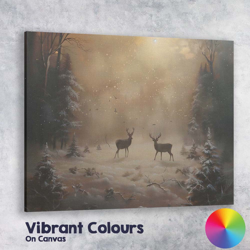 Enchanted Winter Forest Deer Woodland Scene Canvas Wall Art Print Decor Picture Ready to Hang