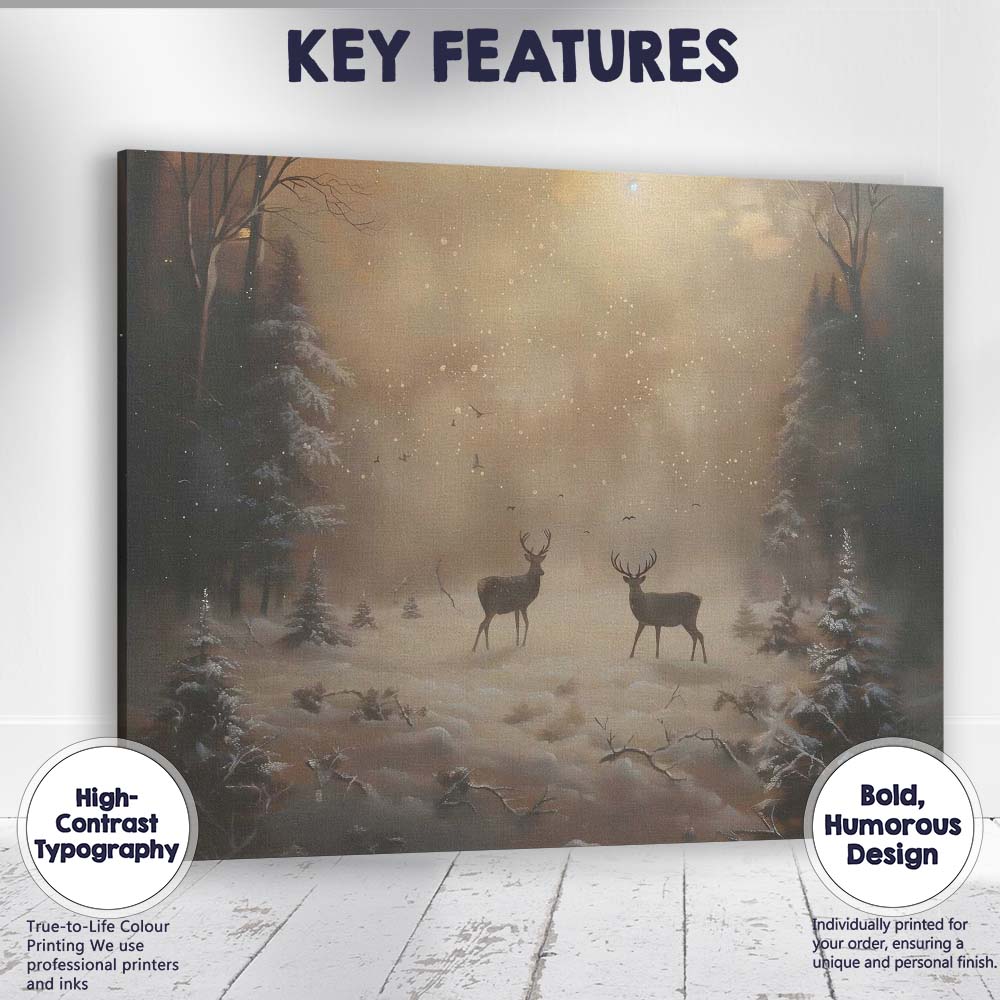 Enchanted Winter Forest Deer Woodland Scene Canvas Wall Art Print Decor Picture Ready to Hang