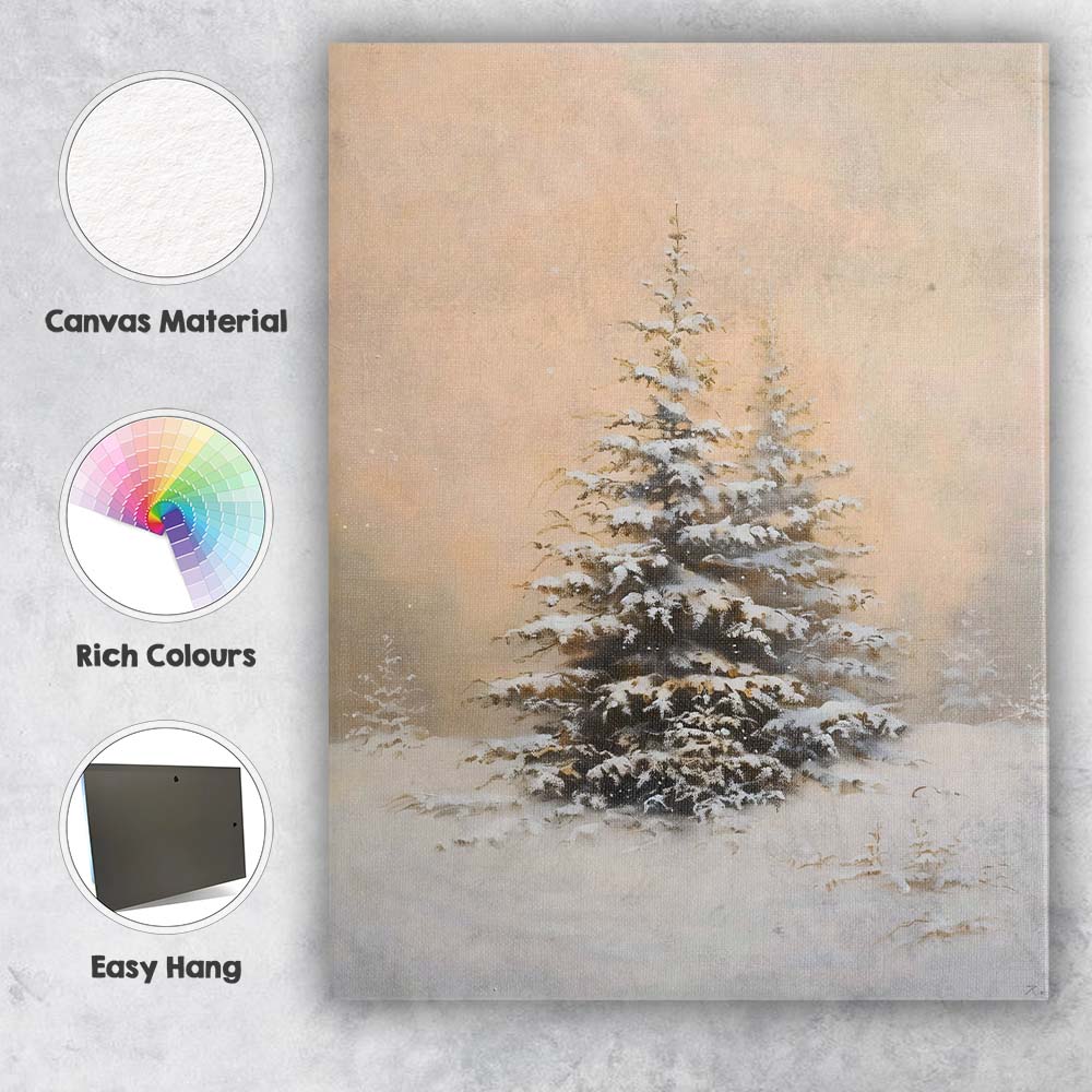 Snow Covered Evergreen Pine Tree Minimalist Winter Landscape Canvas Wall Art Print Decor Picture Ready to Hang