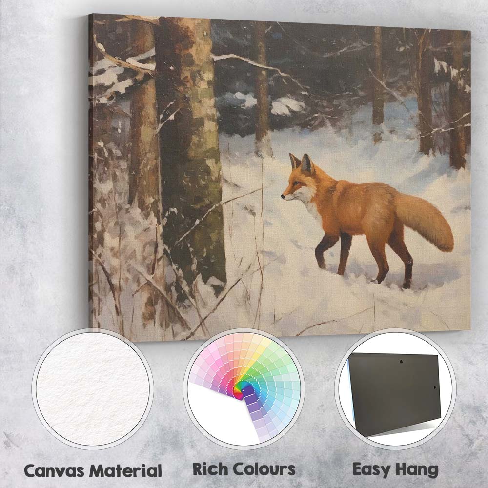 Woodland Red Fox Snowy Winter Forest Wildlife Canvas Wall Art Print Decor Picture Ready to Hang