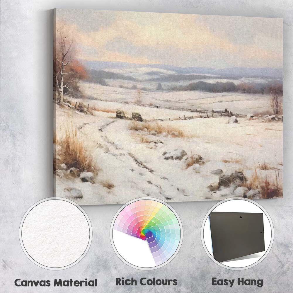 Peaceful Snow Covered Countryside Meadow Landscape Canvas Wall Art Print Decor Picture Ready to Hang
