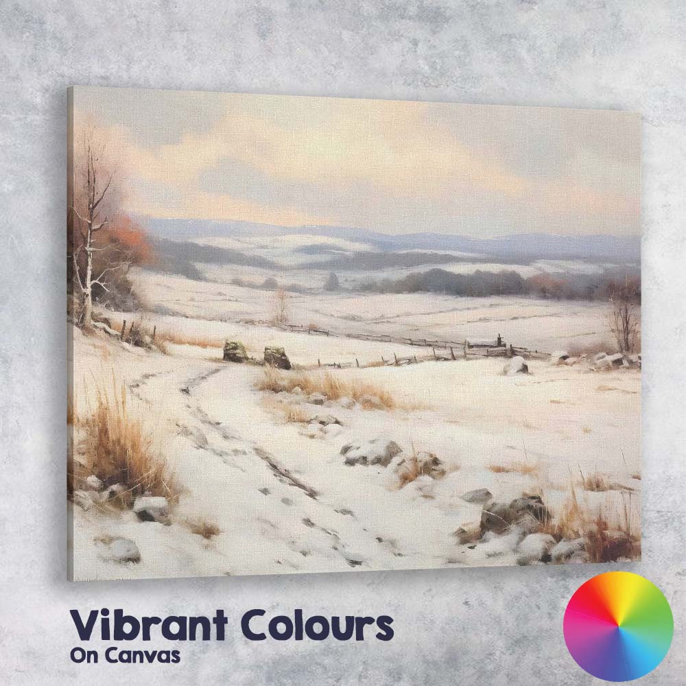 Peaceful Snow Covered Countryside Meadow Landscape Canvas Wall Art Print Decor Picture Ready to Hang