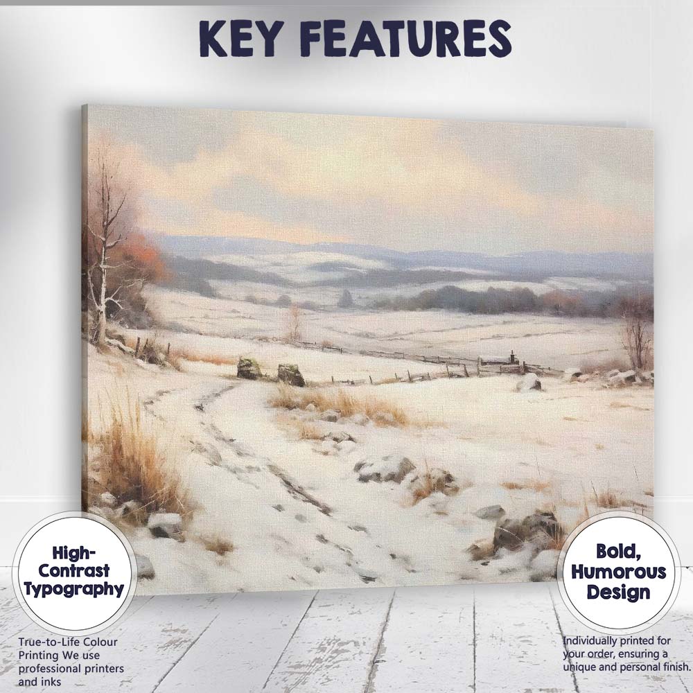Peaceful Snow Covered Countryside Meadow Landscape Canvas Wall Art Print Decor Picture Ready to Hang