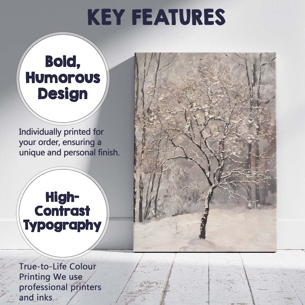 Elegant Frosted Winter Woodland Bare Tree Canvas Wall Art Print Decor Picture Ready to Hang