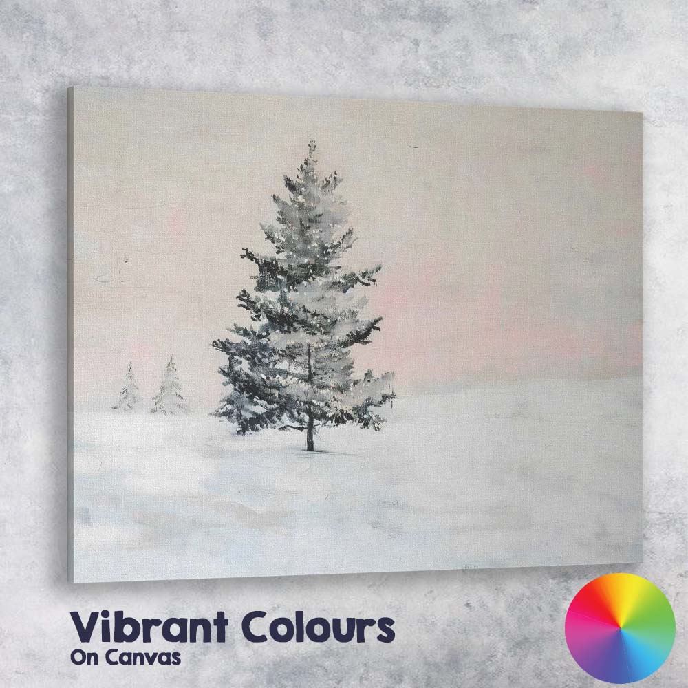 Minimalist Solitary Snow Covered Pine Tree Winter Canvas Wall Art Print Decor Picture Ready to Hang