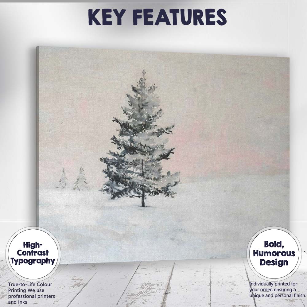 Minimalist Solitary Snow Covered Pine Tree Winter Canvas Wall Art Print Decor Picture Ready to Hang