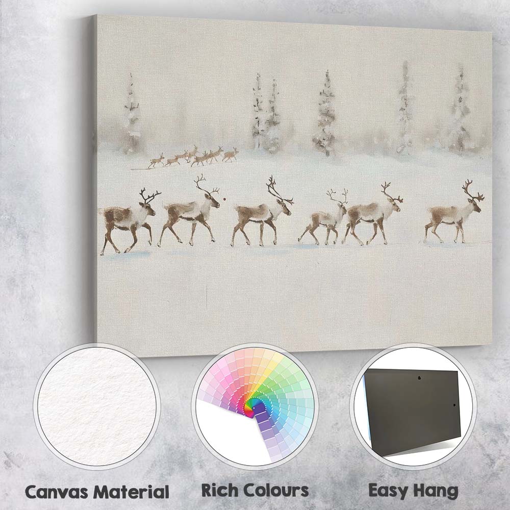 Scandinavian Reindeer Herd Snowy Wilderness Winter Scene Canvas Wall Art Print Decor Picture Ready to Hang