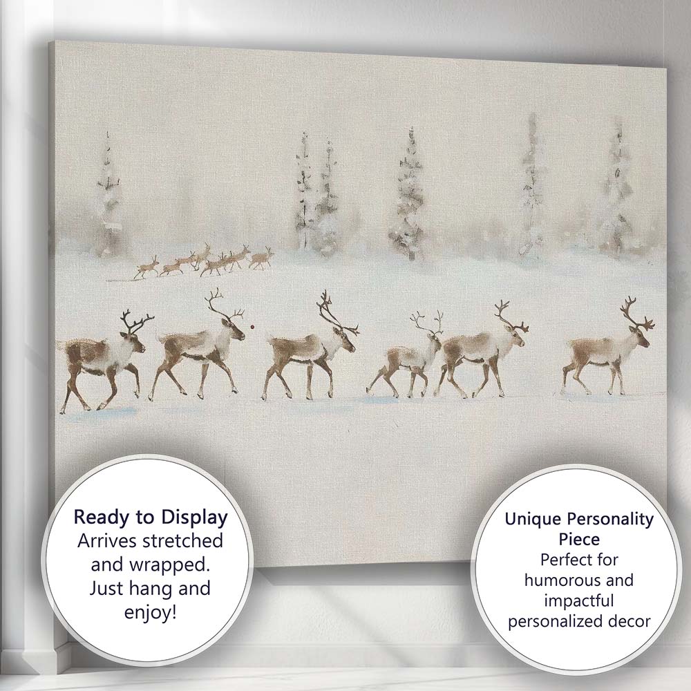 Scandinavian Reindeer Herd Snowy Wilderness Winter Scene Canvas Wall Art Print Decor Picture Ready to Hang