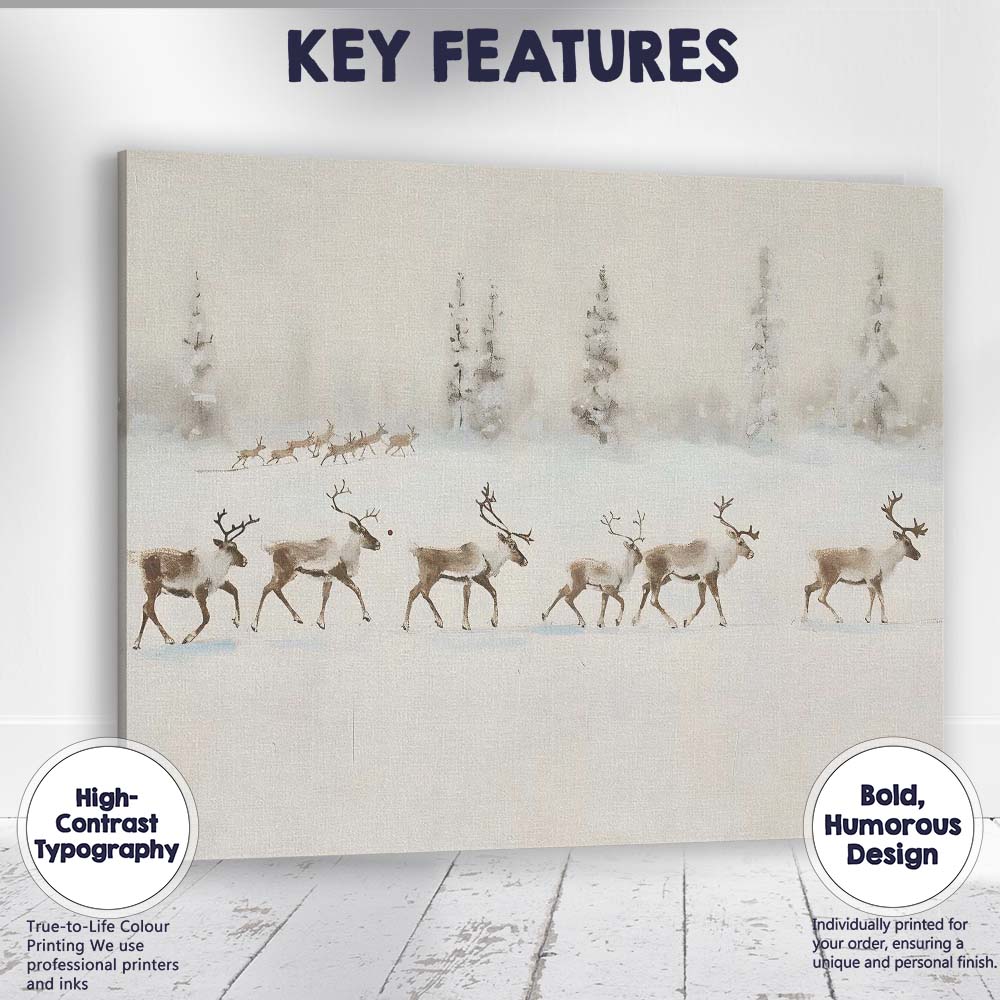 Scandinavian Reindeer Herd Snowy Wilderness Winter Scene Canvas Wall Art Print Decor Picture Ready to Hang