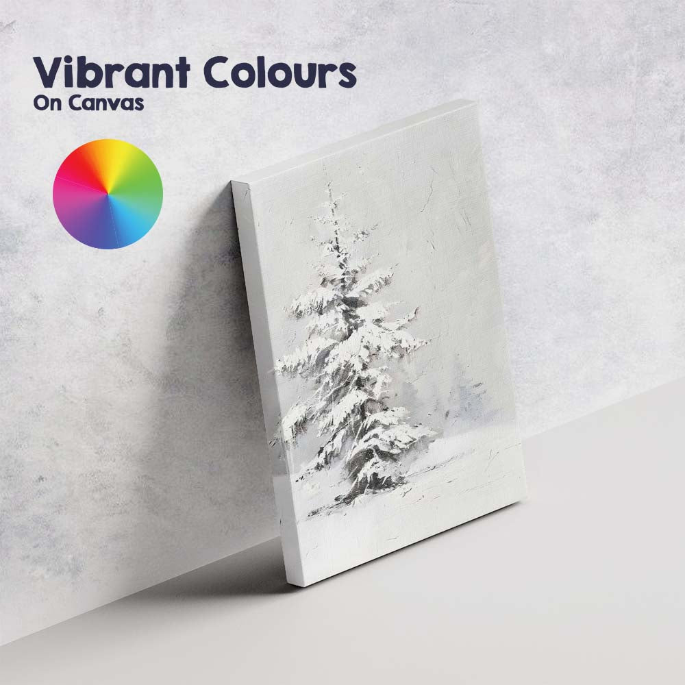 Monochrome Snow Covered Fir Tree Minimalist Winter Canvas Wall Art Print Decor Picture Ready to Hang