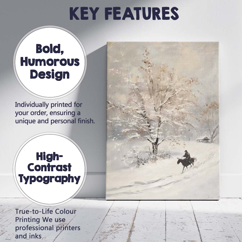 Peaceful Snow Covered Tree Rider Winter Landscape Canvas Wall Art Print Decor Picture Ready to Hang