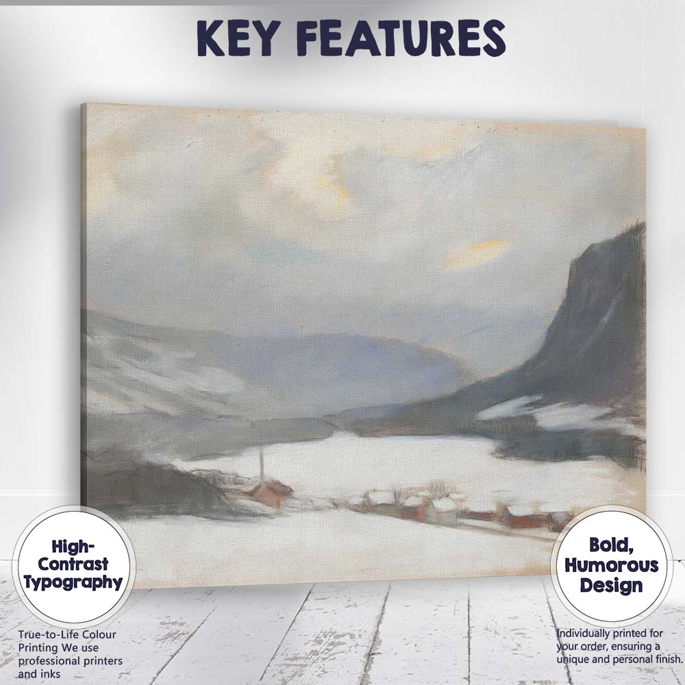 Scandinavian Snowy Mountain Lake Nordic Winter Landscape Canvas Wall Art Print Decor Picture Ready to Hang