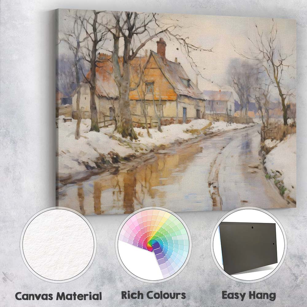 Rustic Snowy Village Country Road Winter Landscape Canvas Wall Art Print Decor Picture Ready to Hang