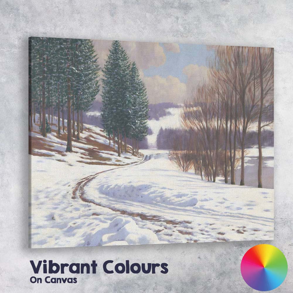Peaceful Snow Covered Country Lane Winter Woodland Landscape Canvas Wall Art Print Decor Picture Ready to Hang