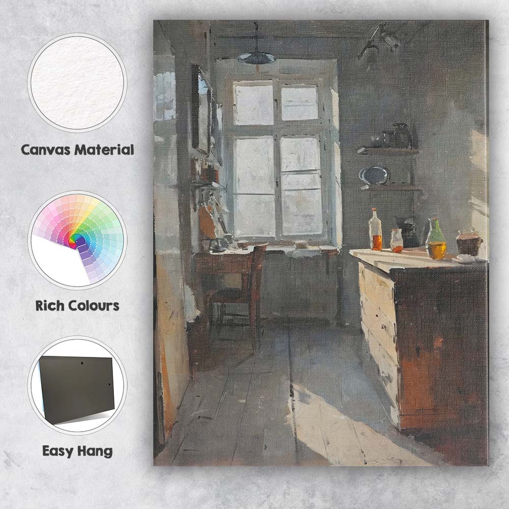 Quiet Frosted Window Country Kitchen Interior Canvas Wall Art Print Decor Picture Ready to Hang