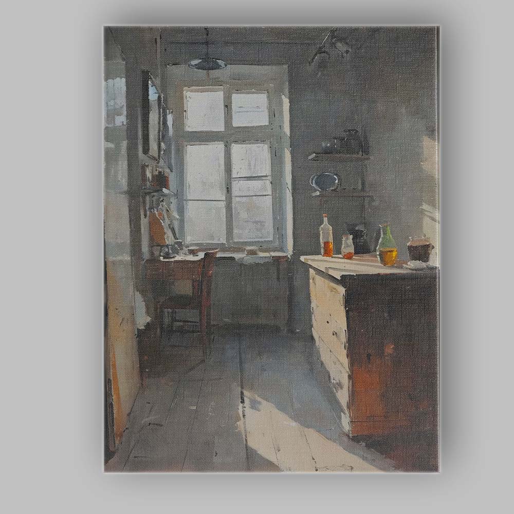 Quiet Frosted Window Country Kitchen Interior Canvas Wall Art Print Decor Picture Ready to Hang