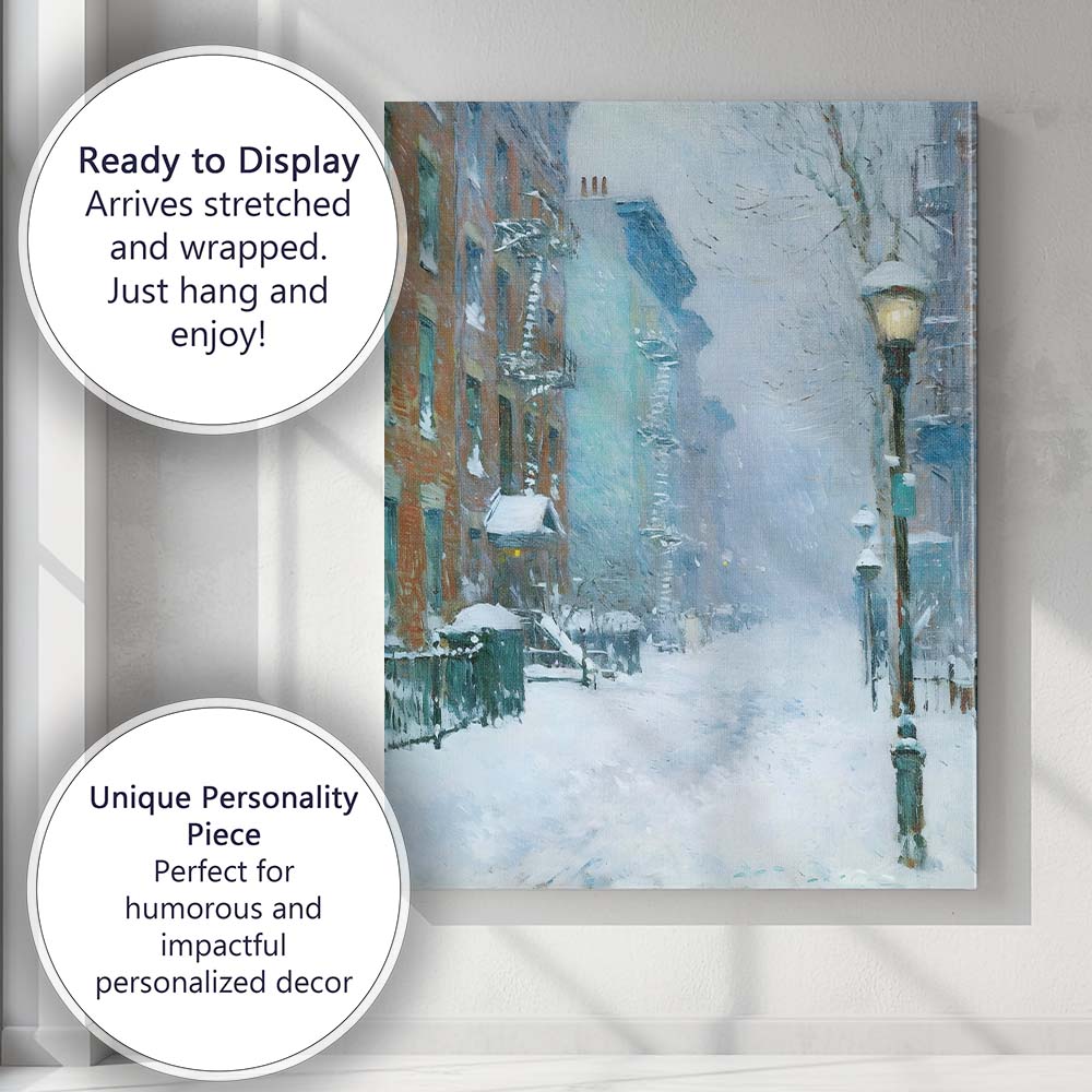 Snowy City Street Lantern Winter Storm Impressionist Canvas Wall Art Print Decor Picture Ready to Hang