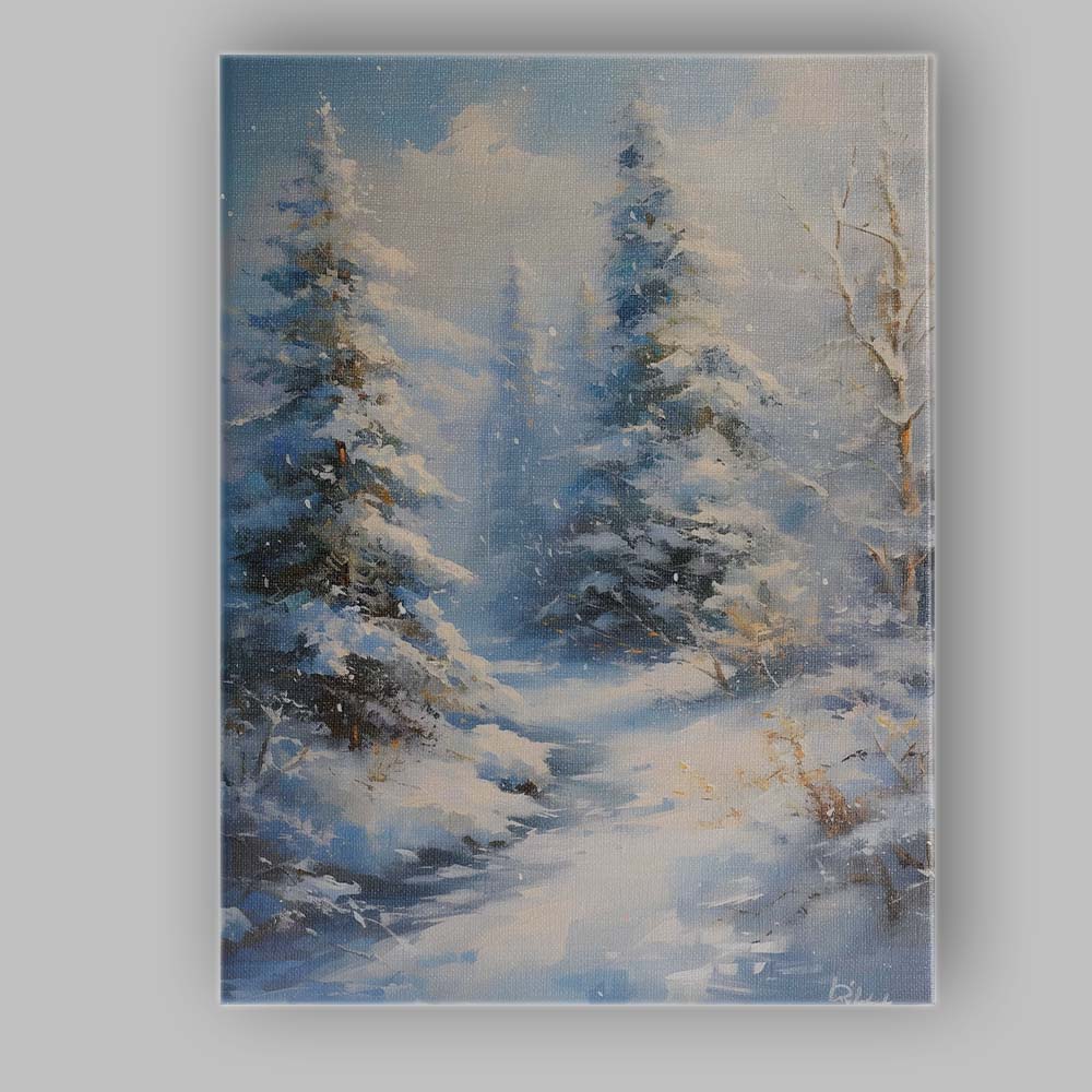 Soft Blue Snowy Pine Forest Winter Wonderland Canvas Wall Art Print Decor Picture Ready to Hang