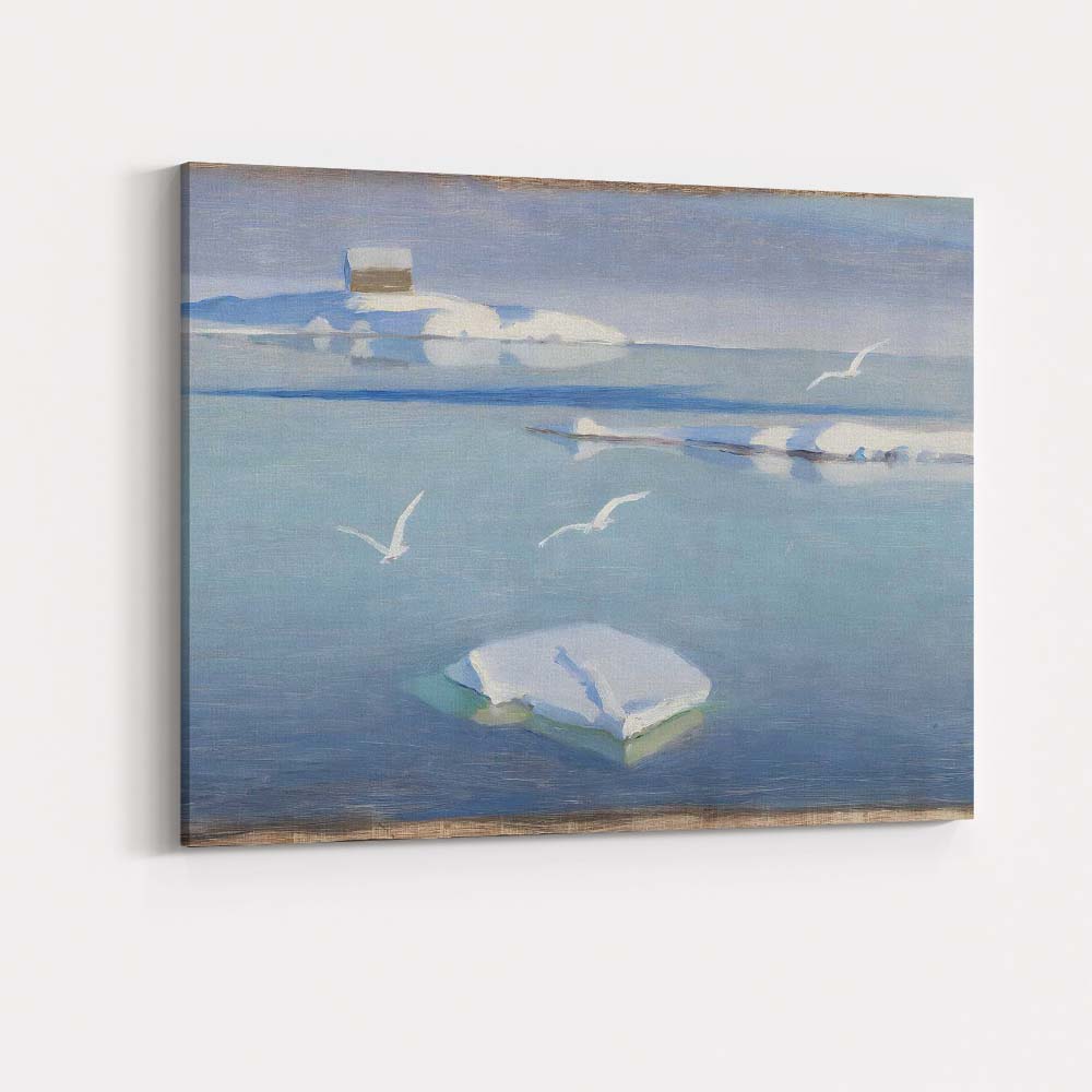 Minimalist Arctic Ice Floes Calm Blue Seascape Coastal Canvas Wall Art Print Decor Picture Ready to Hang
