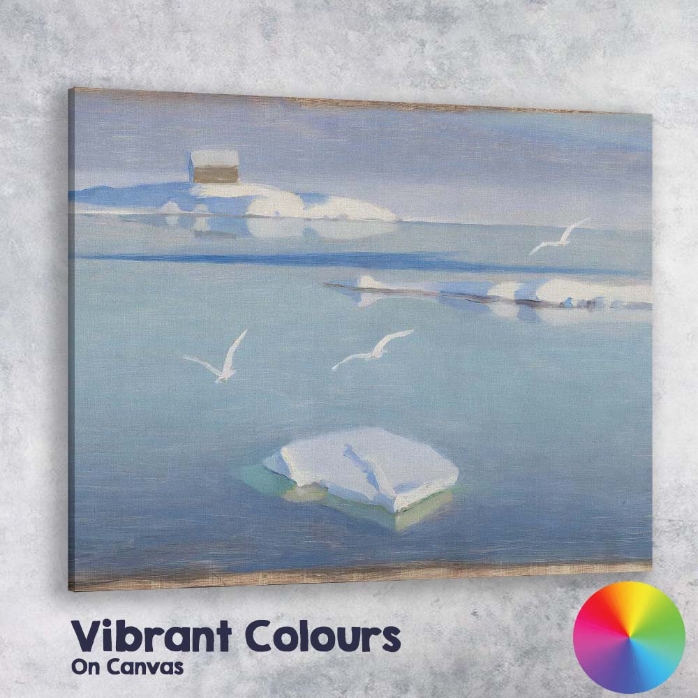 Minimalist Arctic Ice Floes Calm Blue Seascape Coastal Canvas Wall Art Print Decor Picture Ready to Hang