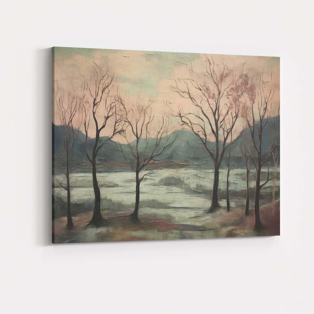 Minimalist Bare Tree Lakeside Landscape Contemporary Canvas Wall Art Print Decor Picture Ready to Hang
